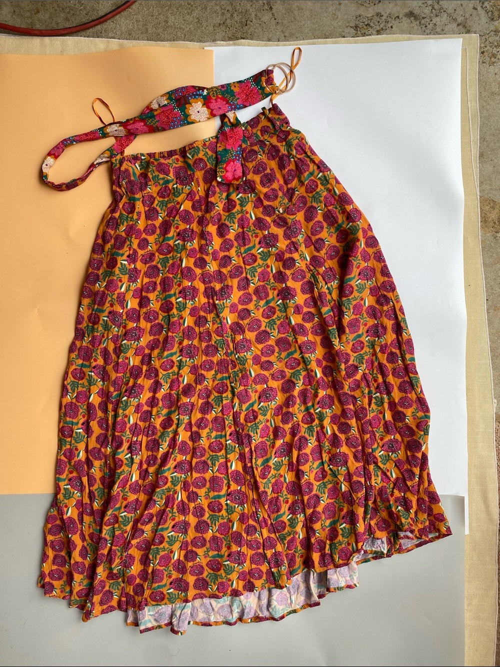 Floral Maxi Skirt in Orange & Pink
